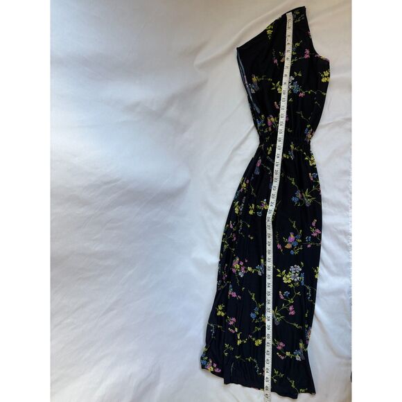 Young USA Navy Blue Floral Midi Open Back Dress Size M Shift Feminine Church - Picture 10 of 10